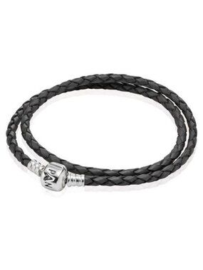 Pandora Double Gray Leather Bracelet with Pandora Clasp - 590705CGY-D 13.78"